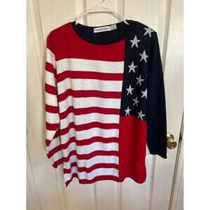 Karen Lessly Red White & Blue Flag Design Sweater Size Small‎